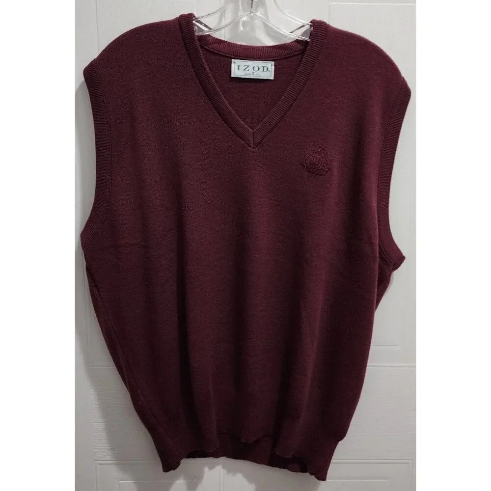 Vtg Izod Mens V-Neck Pullover‎ Sleeveless Sweater Vest Golf Red Maroon USA Sz M